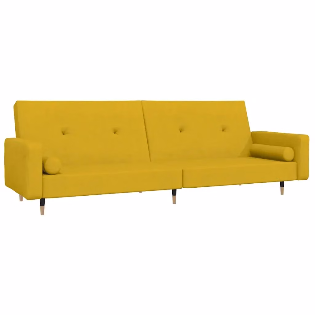 Divano Letto Click-Clack a 2 Posti vidaXL in Velluto Giallo con Cuscini e Poggiatesta Regolabile – 2