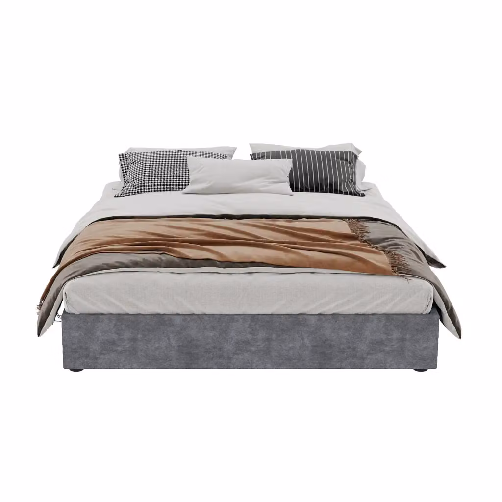 Letto moderno KOMHTOM in tessuto velvet e metallo grigio con base contenitore L/P: 160 x 200 cm – 2