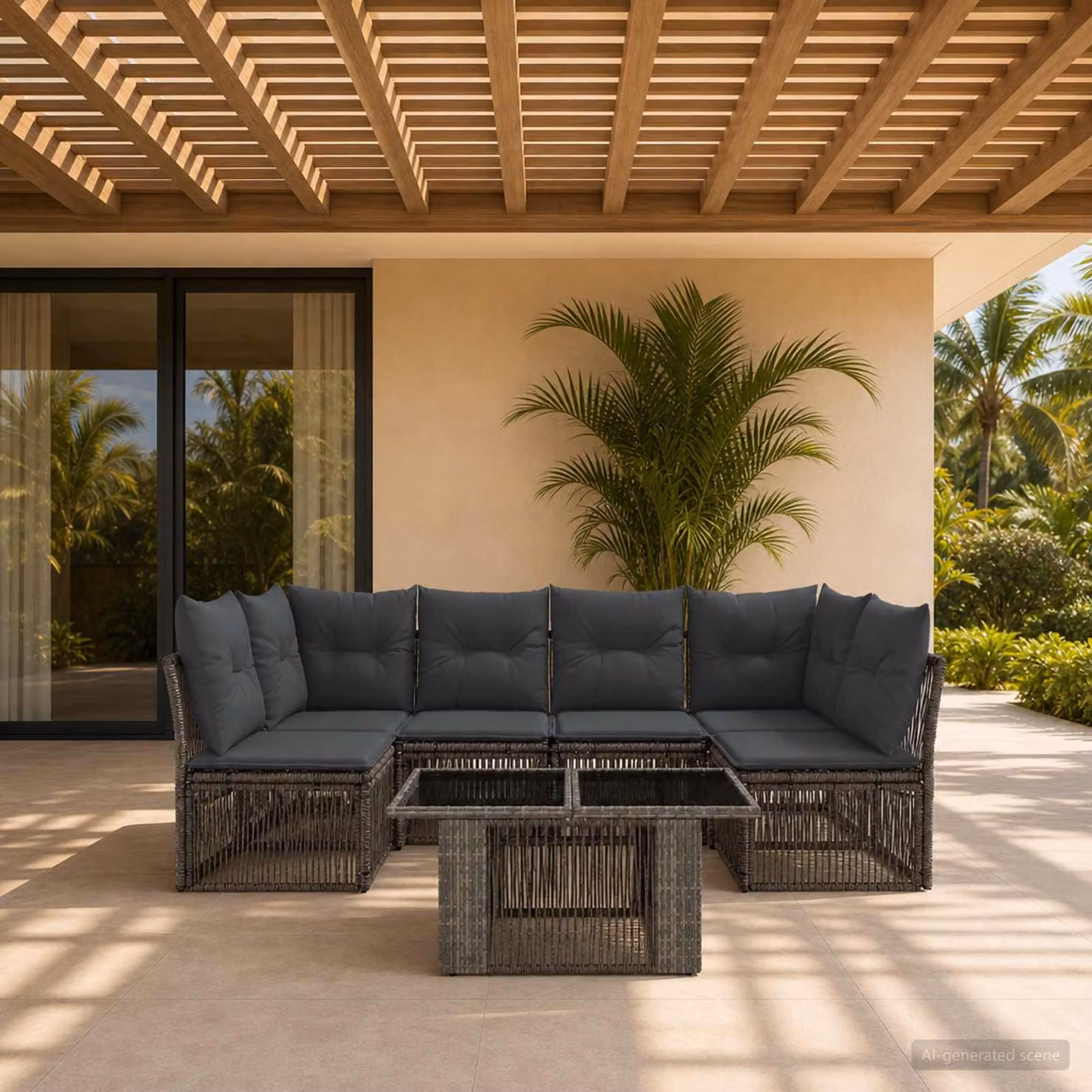 Set Divano da Giardino vidaXL 7 pz in Polyrattan Grigio con Cuscini e Tavolino