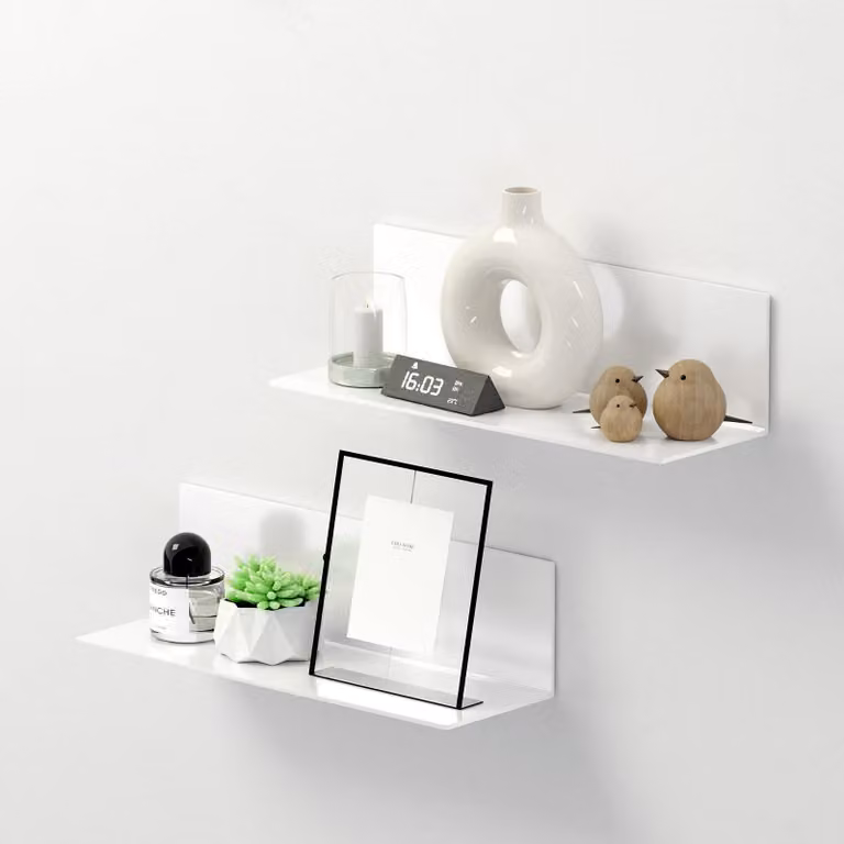 Set di 2 mensole da parete, bianche, senza necessità di foratura, larghezza 40 cm, mensole autoadesive, in acrilico, ideali per bagno, soggiorno, cucina, ufficio