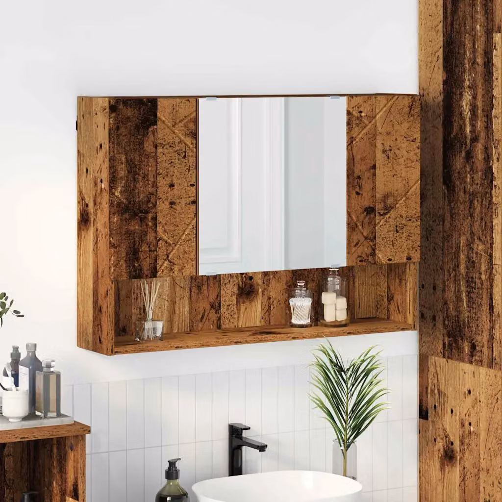 Mobiletto per specchio vidaXL in legno effetto legno vecchio marrone, sospeso, L: 80 cm, P: 17 cm, H: 55 cm