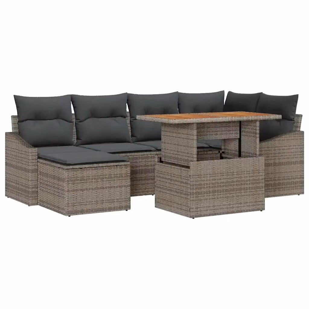 Set Divano da Giardino vidaXL 7 Pezzi a Forma di L in Poly Rattan Grigio con Cuscini e Tavolino – 2