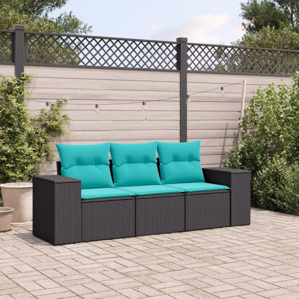 Maison Exclusive - Set divano da giardino a 3 pezzi con cuscini, in polyrattan nero