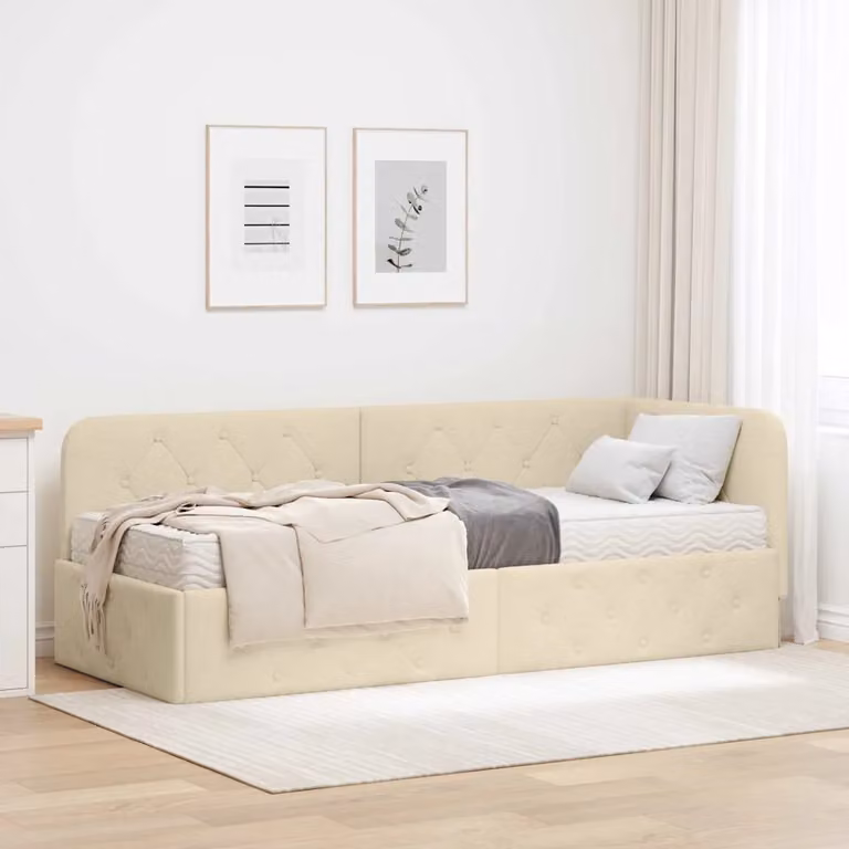 Cornice del letto ad angolo vidaXL in tessuto beige con chaise longue asimmetrica L: 204 cm, P: 140 cm, H: 84 cm