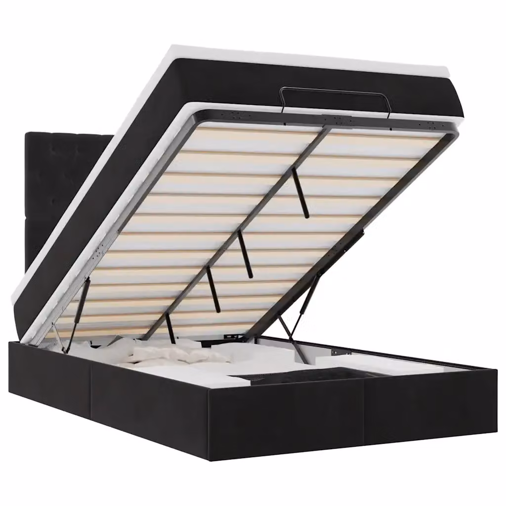 Letto con contenitore a sollevamento vidaXL in velluto nero e bianco L: 120 cm, P: 200 cm, H: 193 cm – 2