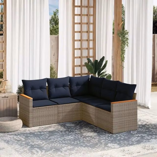 Set Divani da Giardino 5 pz con Cuscini Grigio in Polyrattan 3225963