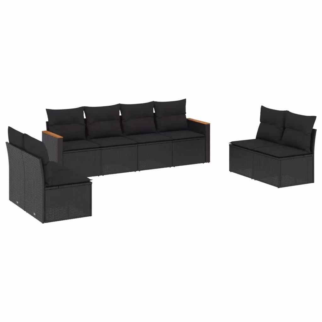 Set di divani da giardino vidaXL in polyrattan nero con 8 cuscini imbottiti e coperture rimovibili – 2