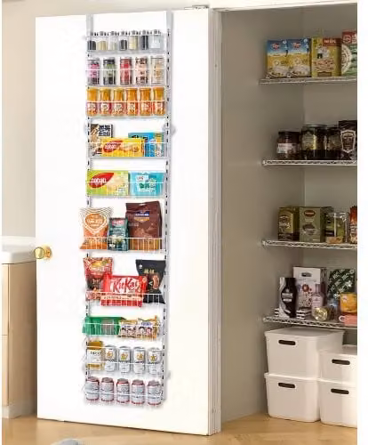 Organizzatore per Dispensa VEVOR Sopra Porta con 10 Ripiani Regolabili in Acciaio, Porta Spezie Sospeso da Parete, Colore Bianco, L/P/H: 42,0 x 18,0 x 195,0 cm