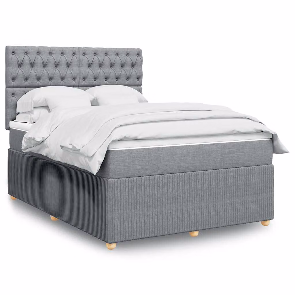 vidaXL Letto Ibrido con Giroletto a Molle e Materasso in Tessuto Grigio e Bianco L/P/H: 160 x 200 x 150,5 cm