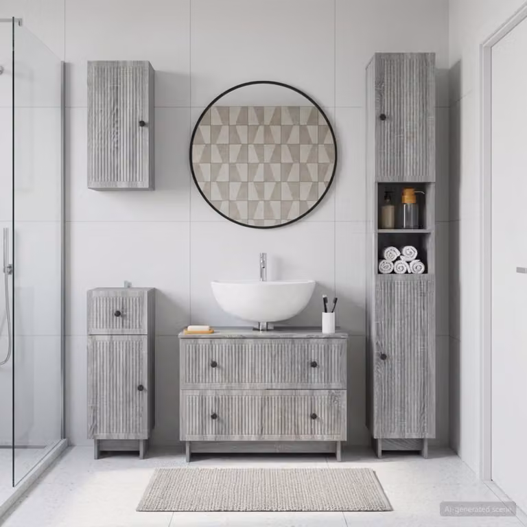 Set di mobili da bagno moderno vidaXL EDE 4 pezzi in legno MDF grigio opaco