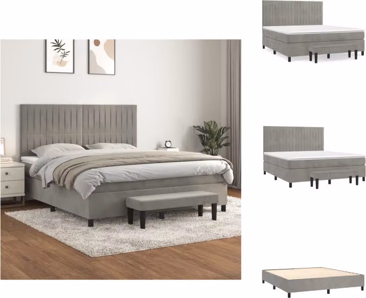 vidaXL Letto a molle con materasso grigio chiaro 160x200 cm in velluto - Letti e strutture letto
