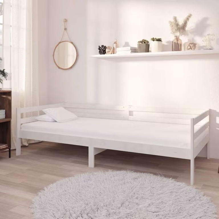 The Living Store Letto da giorno con materasso 90x200 cm in legno di pino massiccio bianco