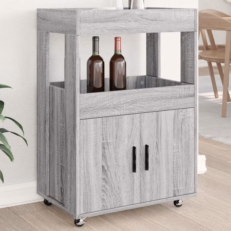 vidaXL Carrello Bar Moderno in Legno Multistrato Grigio L: 60 cm, P: 39,5 cm, H: 89 cm