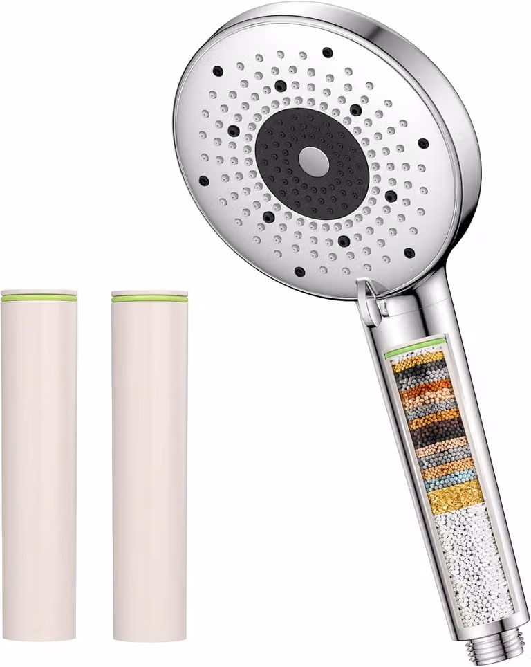 Doccia con filtro, 6 tipi di getto, tubo da 1,6 metri, a risparmio idrico, per l'uso in doccia