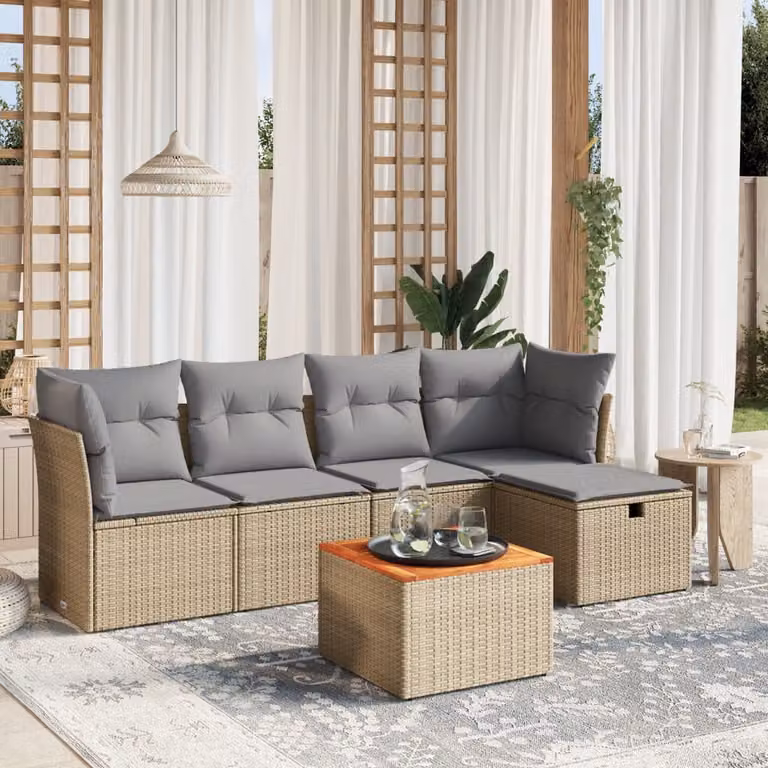 vidaXL Set Divano da Giardino 6 pz a L con Cuscini Beige e Grigio in Polyrattan e Acciaio