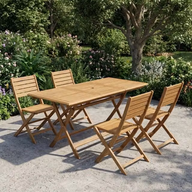 Set 2 sedie pieghevoli da giardino Lino in legno di acacia, con braccioli, salvaspazio (54x51,5x87 cm)