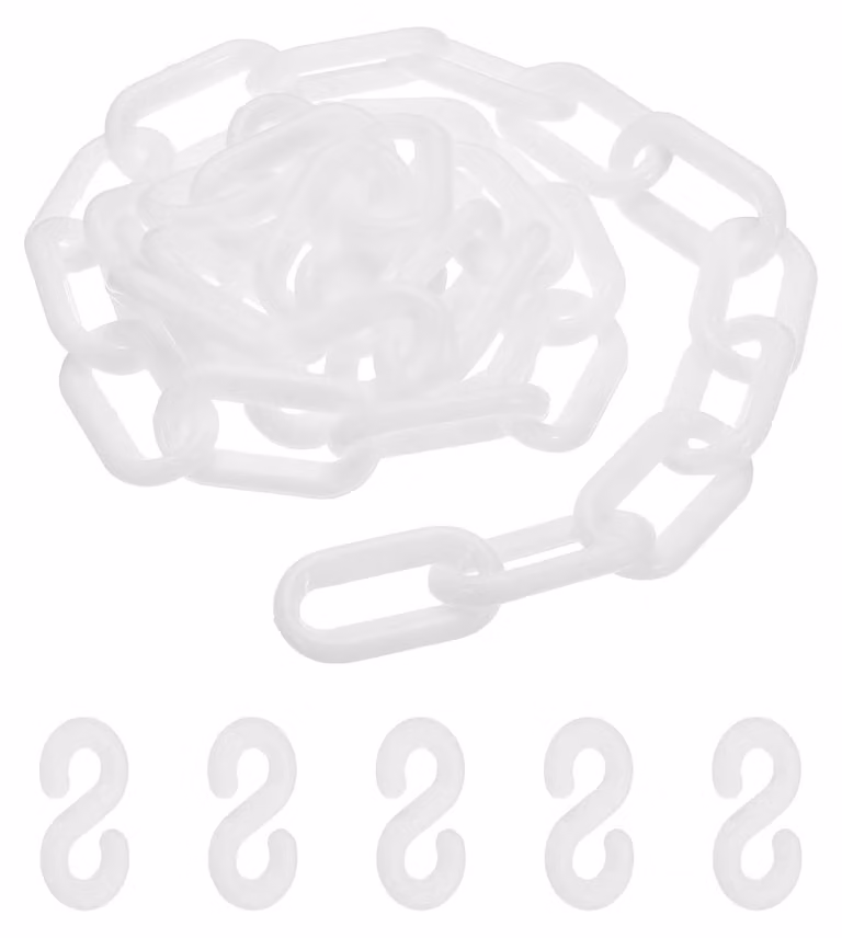 Catena in plastica, 1 metro, bianca, 35 x 4,5 mm, con 5 fibbie a forma di S