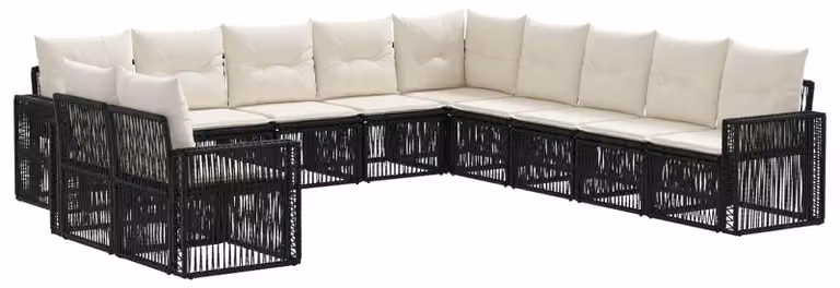 Set da giardino composto da 11 pezzi, in rattan sintetico nero e crema