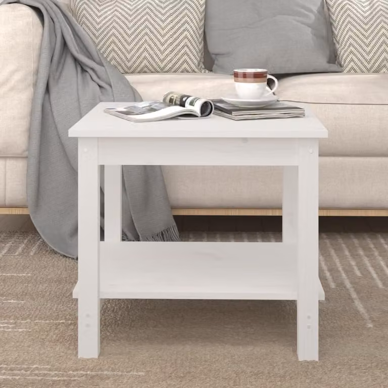 Maison Exclusive - Tavolino bianco 50x50x45 cm in legno massello di pino