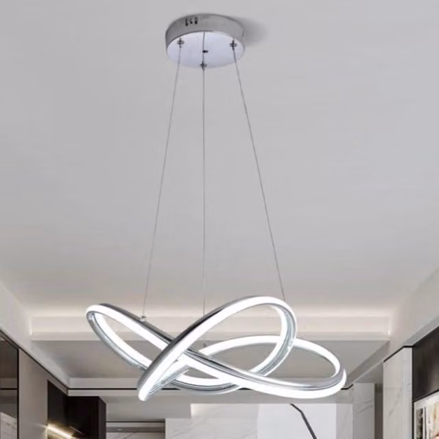 Trade Shop Lampadario Led Moderno Intrecciato Cromato con Tripla Colorazione Luce CCT e Telecomando A50-a3c