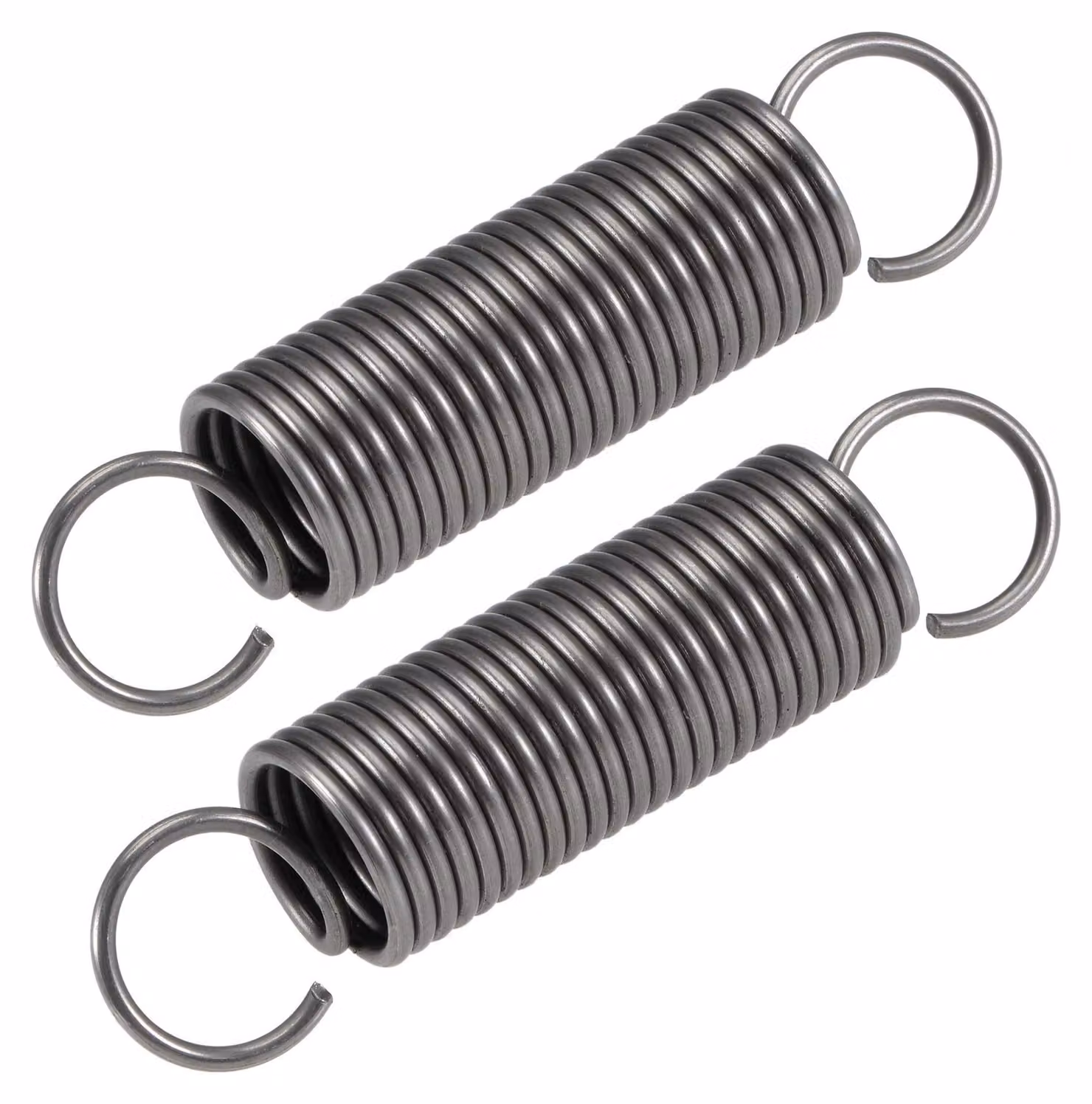 Due molle a compressione, diametro 20 mm, filo di 2 mm, lunghezza 90 mm, peso 7,8 kg, colore grigio