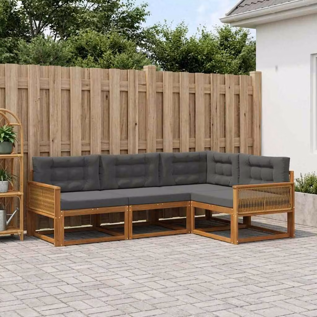 Set di divani da esterno vidaXL a forma di L in legno di acacia con cuscini, colore naturale e antracite