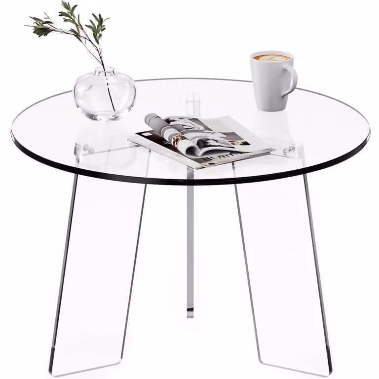 Tavolino rotondo in acrilico trasparente, 60x60x40 cm