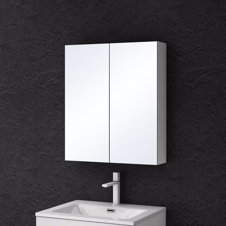 doporro Armadietto a Specchio 60x15x70cm, Specchio da Parete con 2 Ante in Legno Bianco Opaco Spiegelschrank 02