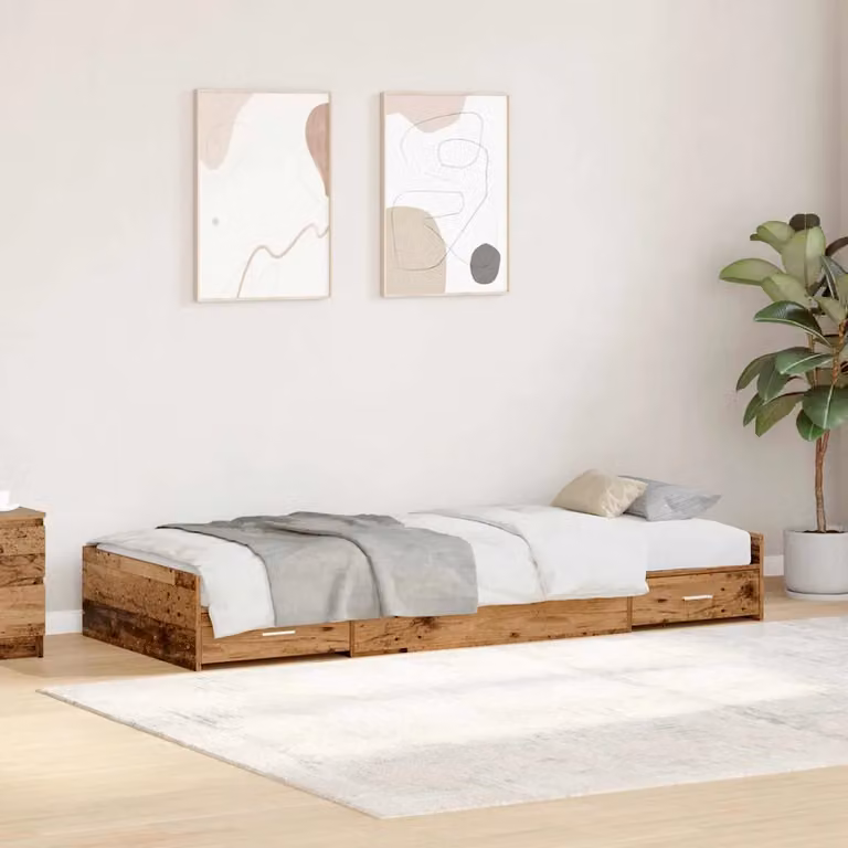 Struttura del letto con cassetto vidaXL in legno di pino color marrone, L 100 cm x P 200 cm x H 203 cm