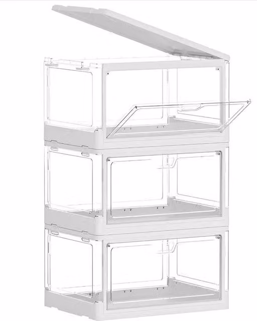 Set di 3 scatole trasparenti con coperchio, scatole da ripostiglio stivabili con porta magnetica, grande scatola in plastica, 23 litri, ideale per cucina, soggiorno e camera da letto