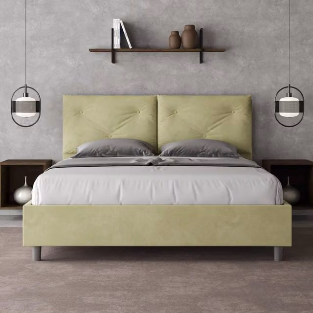 Letto contenitore queen size Appia Large Ityhome imbottito in microfibra colore verde 150 x 200 cm