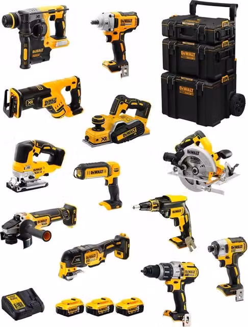 Kit utensili DeWALT DWK1201 con batterie ricaricabili da 5,0 Ah e caddy, colore giallo