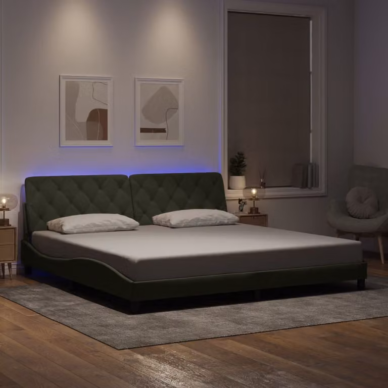 vidaXL Giroletto in Velluto Grigio Chiaro con Illuminazione LED e Porta USB, L/P: 200 x 200 cm