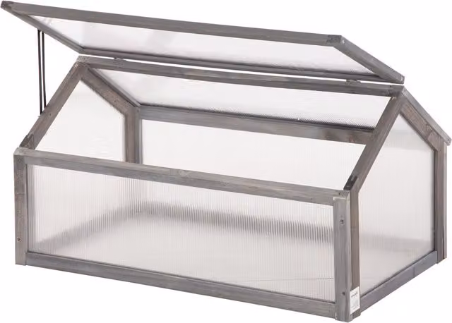 Mini-Serra Outsunny in Legno e Policarbonato con Apertura di Ventilazione, Grigio, L: 90 cm, P: 52 cm, H: 49,5 cm – 1