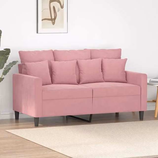 Divano moderno vidaXL in velluto rosa con struttura in metallo e cuscini inclusi L: 138 cm, P: 77 cm, H: 80 cm