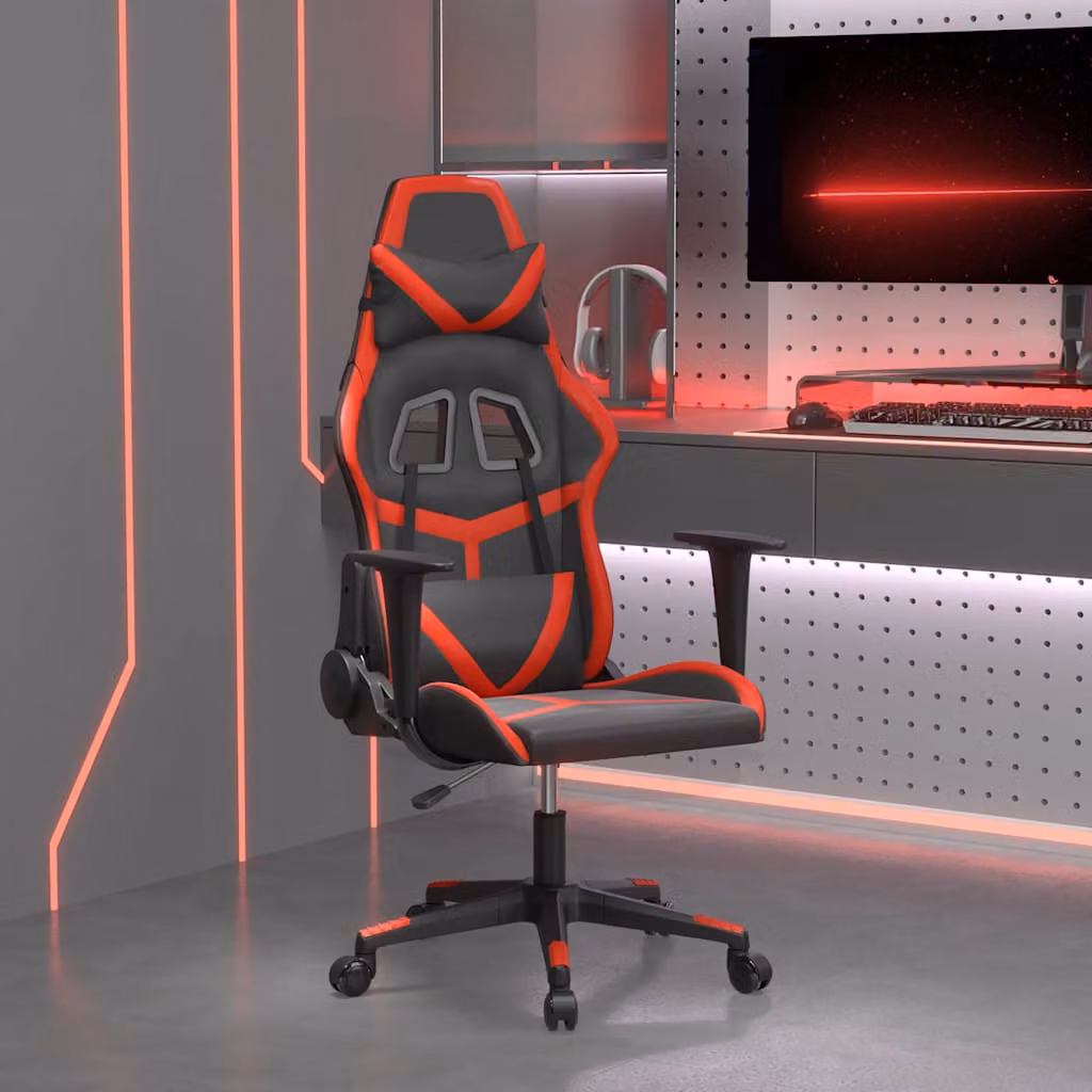 Sedia da Gaming vidaXL Nera e Rossa in Similpelle con Poggiatesta e Ruote