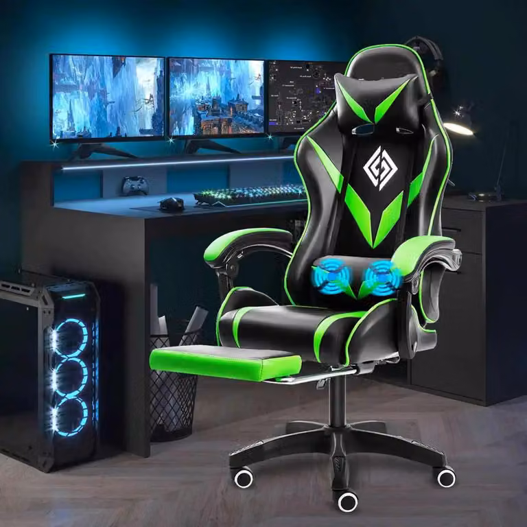 Sedia da massaggio per videogiochi - Sedia per videogiochi - Sedia per simulatori di guida - Sedia da ufficio con poggiapiedi - Sedia da ufficio ergonomica.