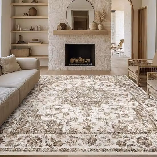Tappeto HUGEAR in stile vintage ed etnico beige, morbido, antiscivolo e lavabile, ideale per soggiorno, camera da letto e sala da pranzo, L: 400 cm, P: 300 cm