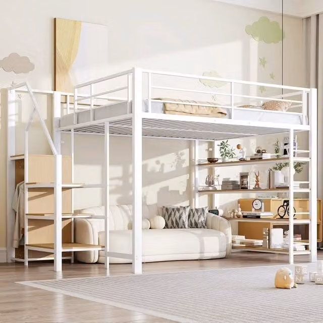Letto a Soppalco Singolo con Armadio e Contenitore ¨C MINIMAL ¨C Bianco 140x200