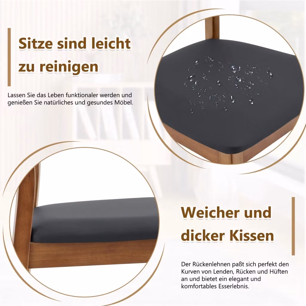 Set da 2 sedie da sala da pranzo OKWISH in stile moderno con schienale ovale e rivestimento in ecopelle nera e struttura in legno di caucciù – 2