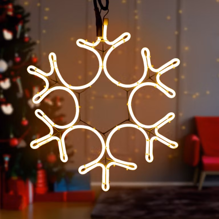 Silhouette natalizia a fiocco di neve con 384 LED illuminati in bianco caldo - adatta per uso esterno