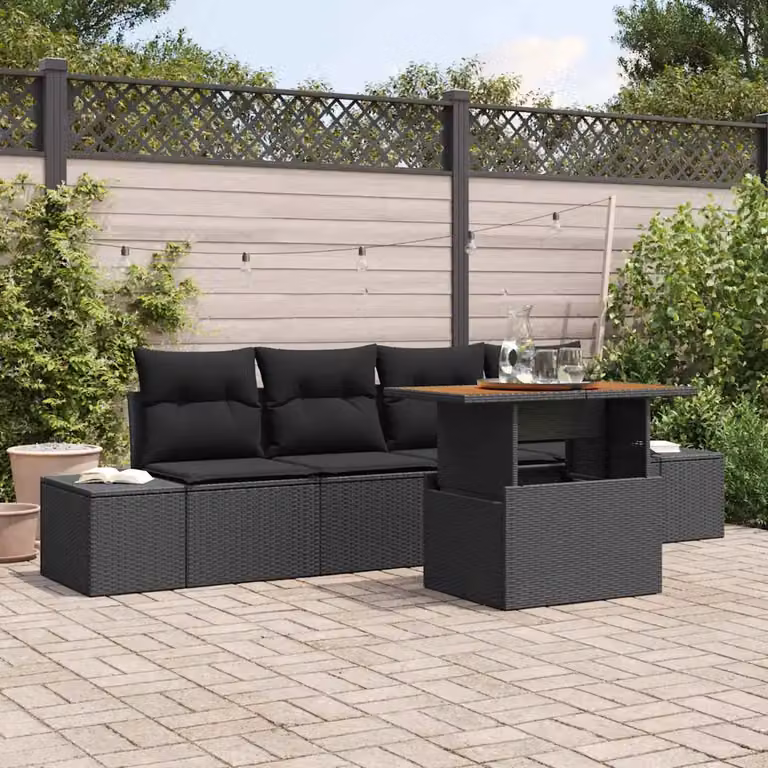Set da pranzo da giardino moderno vidaXL in rattan e legno con 5 pezzi Nero e Marrone