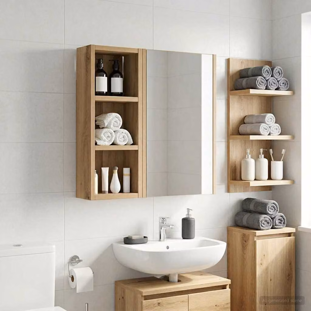 Armadio da bagno a muro vidaXL in legno Rovere Marrone con ripiani interni L/P/H: 20 x 10 x 50 cm