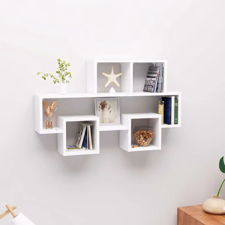 Scaffale a muro vidaXL a forma di auto, colore bianco, in legno e MDF, L 82 cm x P 15 cm x H 51 cm