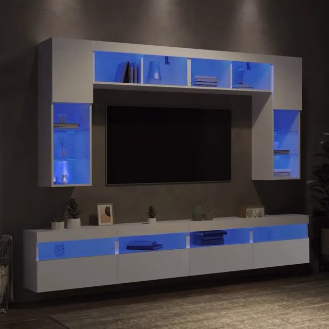 Set Mobili TV a Muro 8 pz con Luci LED Bianco 3216764