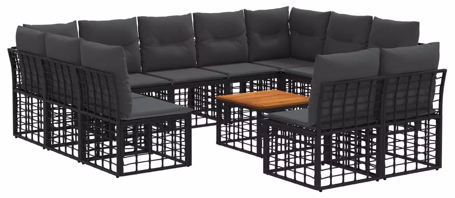 Set di divani da esterno 12 pcs Nero e Grigio scuro Poliestere