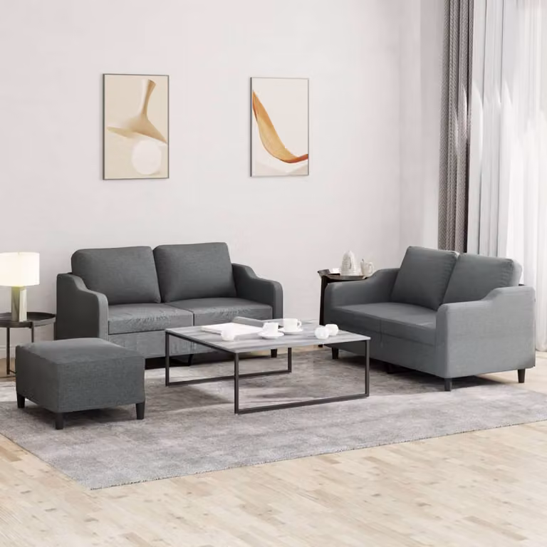 vidaXL Set di Divani 3 Pezzi Moderno in Tessuto Grigio con Cuscini
