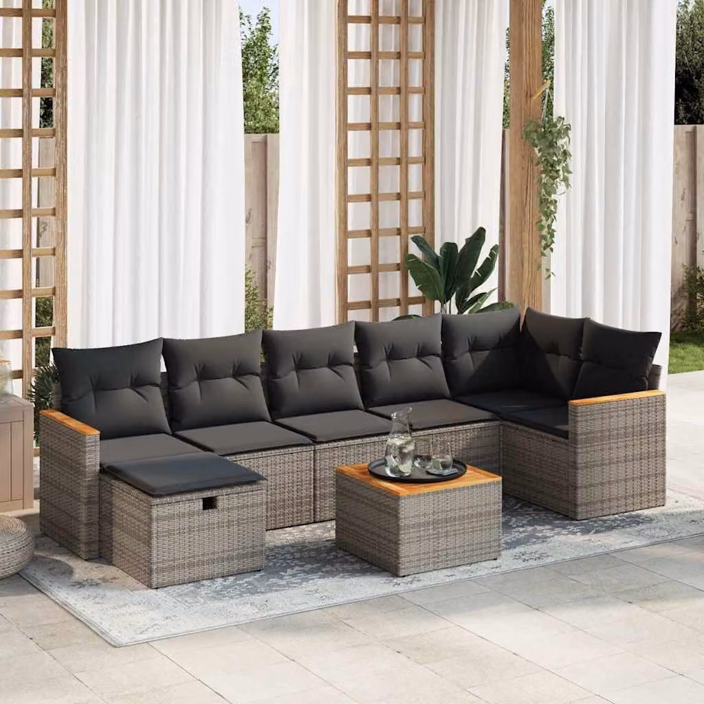 Set Divano da Giardino a L vidaXL in Polyrattan con Cuscini Grigio e Marrone