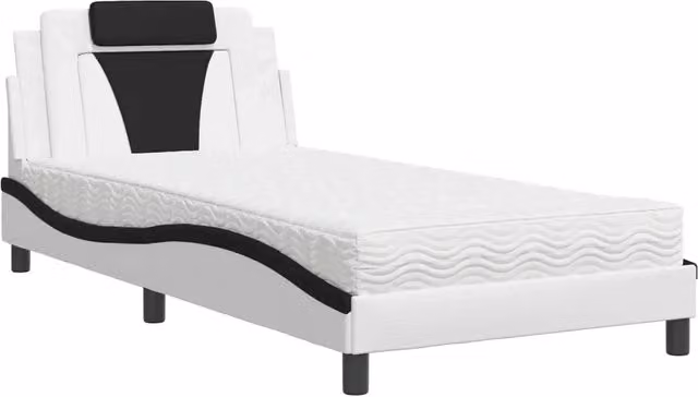 Letto singolo | Letto per adulti | Letto Viana con Materasso Bianco e Nero 100x200 cm in Similpelle