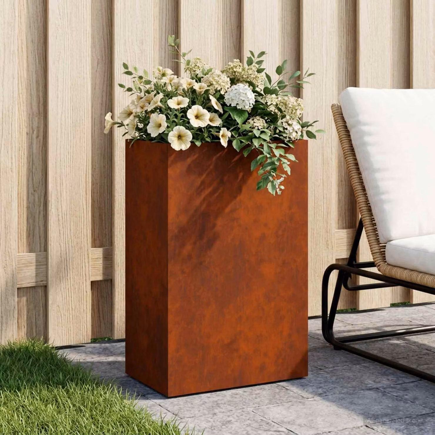 Vaso da giardino vidaXL in acciaio Corten color marrone L: 50 cm, P: 30 cm, H: 75 cm